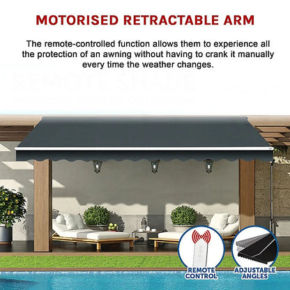 Motorised Outdoor Folding Arm Awning Retractable Sunshade Canopy Grey 4.0m x 3.0m - Mekamart Australia