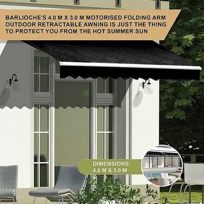 Motorised Outdoor Folding Arm Awning Retractable Sunshade Canopy Black 4.0m x 3.0m - Mekamart Australia