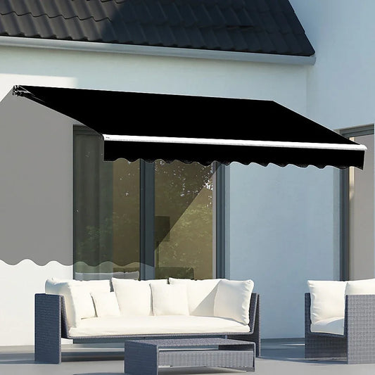 Motorised Outdoor Folding Arm Awning Retractable Sunshade Canopy Black 4.0m x 3.0m - Mekamart Australia
