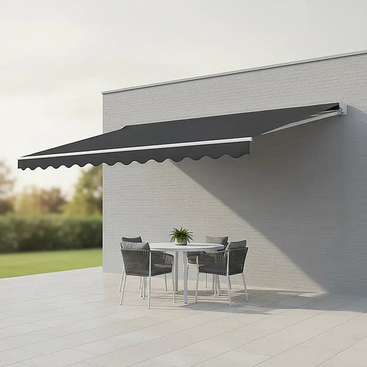 Motorised Outdoor Folding Arm Awning Retractable Sunshade Canopy Grey 5.0m x 2.5m - Mekamart Australia
