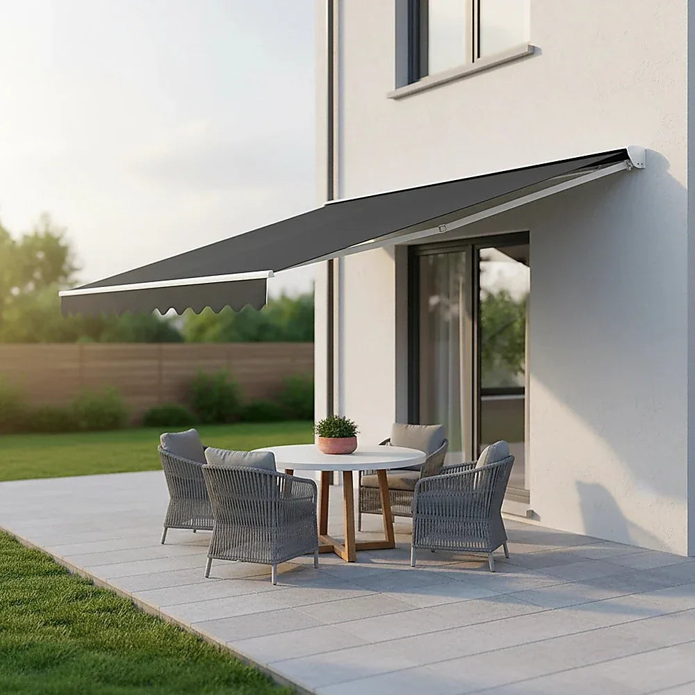 Motorised Outdoor Folding Arm Awning Retractable Sunshade Canopy Grey 5.0m x 2.5m - Mekamart Australia
