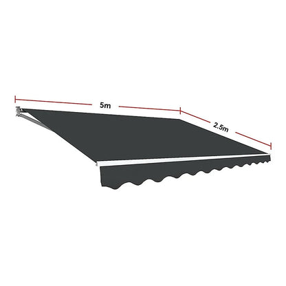 Motorised Outdoor Folding Arm Awning Retractable Sunshade Canopy Grey 5.0m x 2.5m - Mekamart Australia