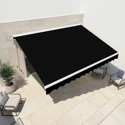 Motorised Outdoor Folding Arm Awning Retractable Sunshade Canopy Black 5.0m x 3.0m - Mekamart Australia