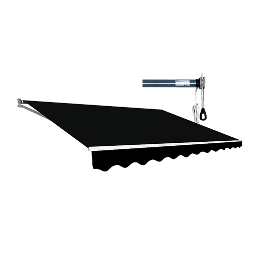 Motorised Outdoor Folding Arm Awning Retractable Sunshade Canopy Black 5.0m x 3.0m - Mekamart Australia