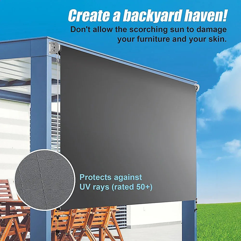 Retractable Straight Drop Roll Down Awning Garden Patio Screen 2.1X2.5M - Mekamart Australia