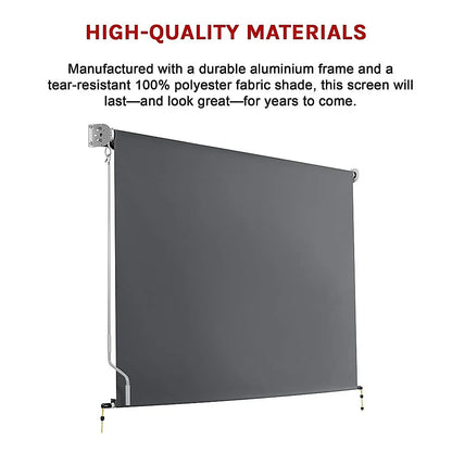 Retractable Straight Drop Roll Down Awning Garden Patio Screen 2.1X2.5M - Mekamart Australia