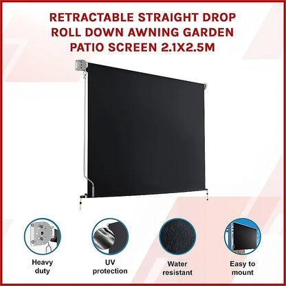 Retractable Straight Drop Roll Down Awning Garden Patio Screen 2.1X2.5M - Mekamart Australia