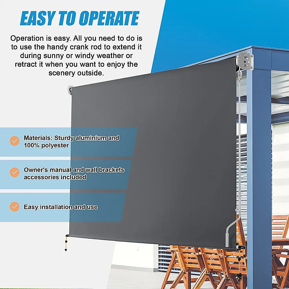 Retractable Straight Drop Roll Down Awning Garden Patio Screen 3.0X2.5M - Mekamart Australia