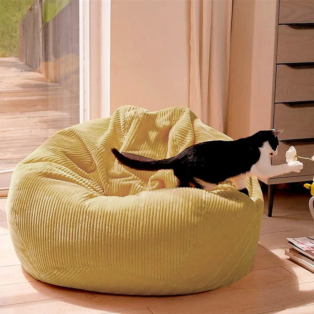 Jumbo Cord Beanbag Chair Cover Unfilled Large Bean Bag - Mustard - Mekamart Australia