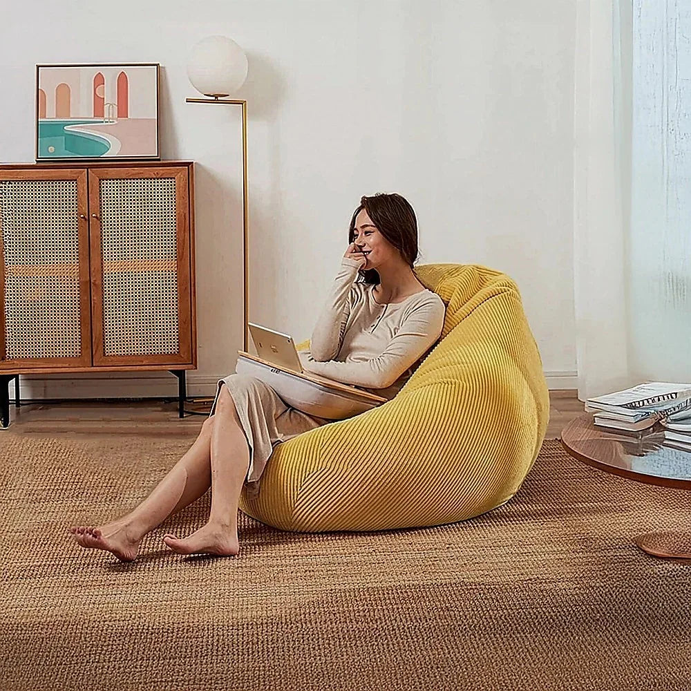 Jumbo Cord Beanbag Chair Cover Unfilled Large Bean Bag - Mustard - Mekamart Australia