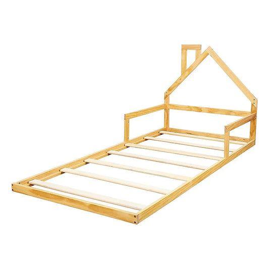 Pine Wood Floor Bed House Frame for Kids and Toddlers - Mekamart Australia