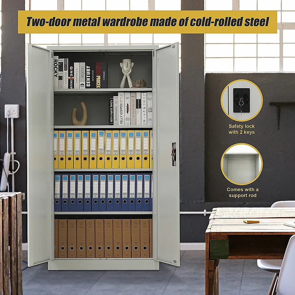 Two-Door Metal Cabinet Shelf Storage for Home Office Gym - Mekamart Australia