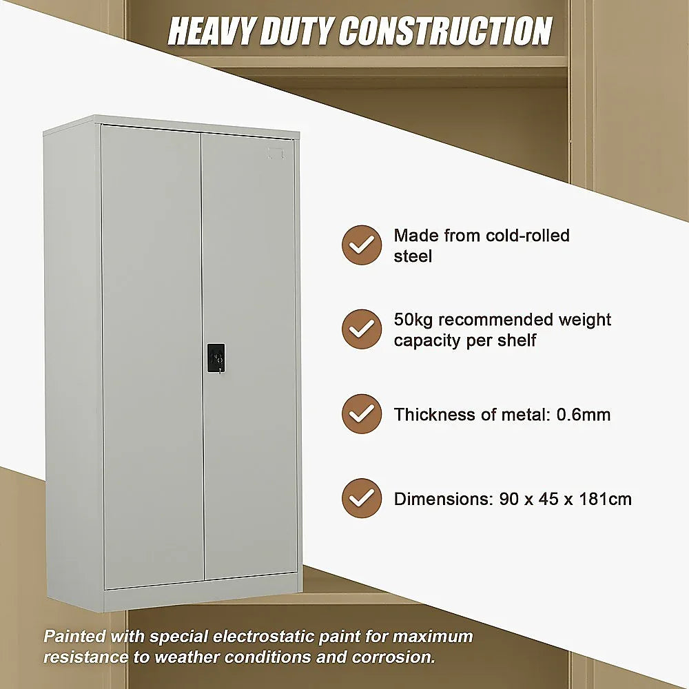 Two-Door Metal Cabinet Shelf Storage for Home Office Gym - Mekamart Australia