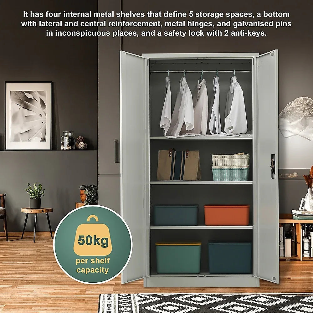 Two-Door Metal Cabinet Shelf Storage for Home Office Gym - Mekamart Australia