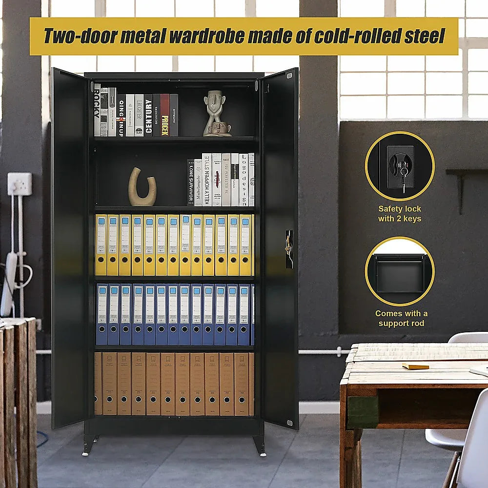 Two-Door Metal Cabinet Shelf Storage for Home Office Gym - Mekamart Australia