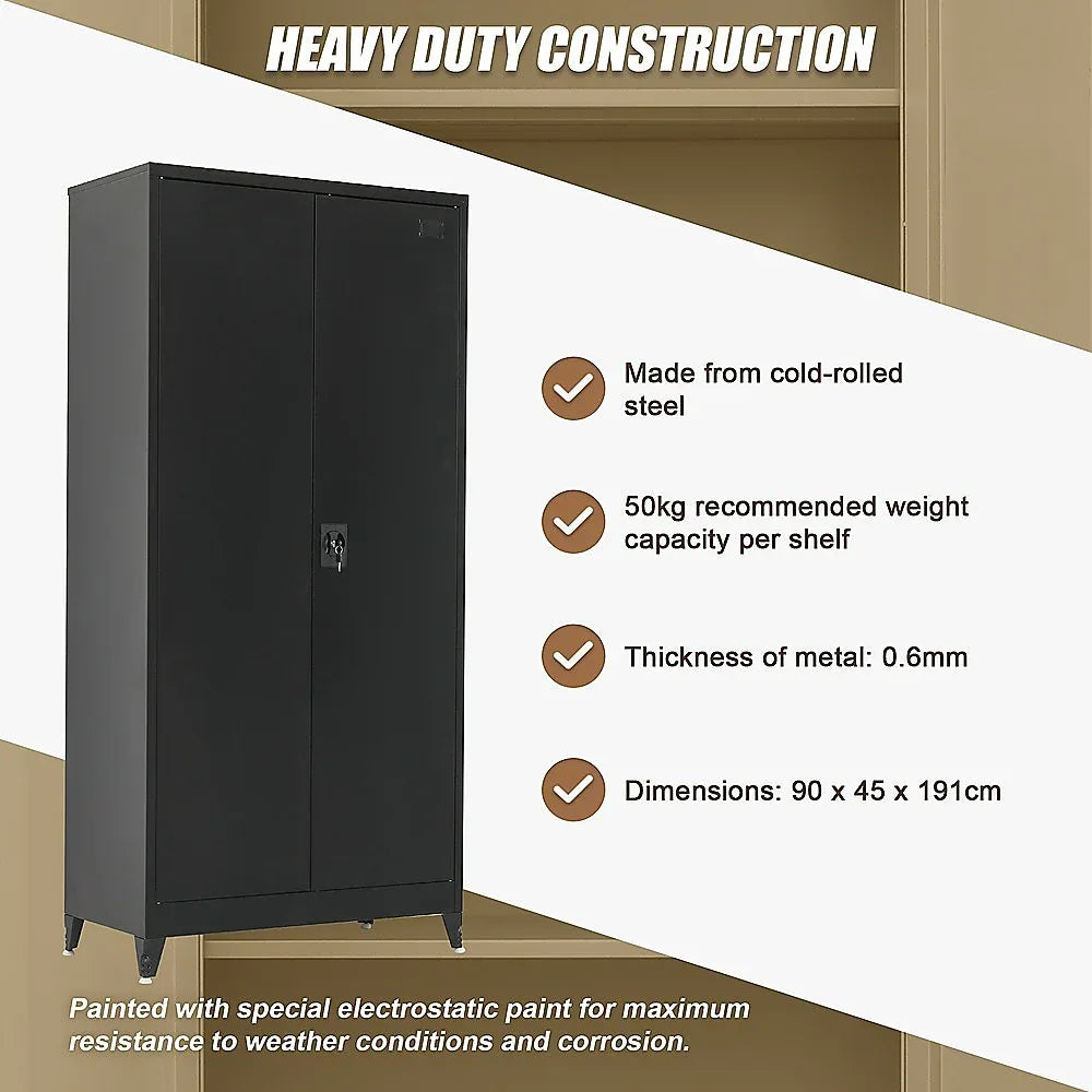 Two-Door Metal Cabinet Shelf Storage for Home Office Gym - Mekamart Australia