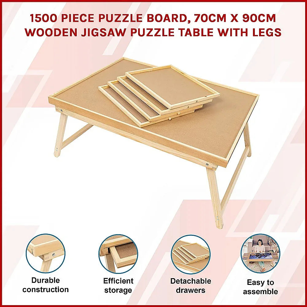 1500 Piece Wooden Jigsaw Puzzle Table – 67x87cm Puzzle Board with Folding Legs - Mekamart Australia