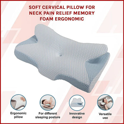 Soft Cervical Pillow for Neck Pain Relief Memory Foam Ergonomic - Mekamart Australia