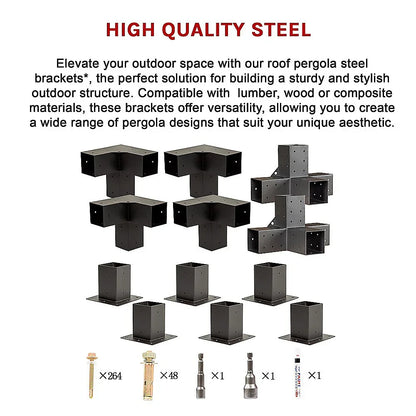 Roof Pergola Gazebo Shed Matte Black Steel Brackets DIY Kits - Mekamart Australia