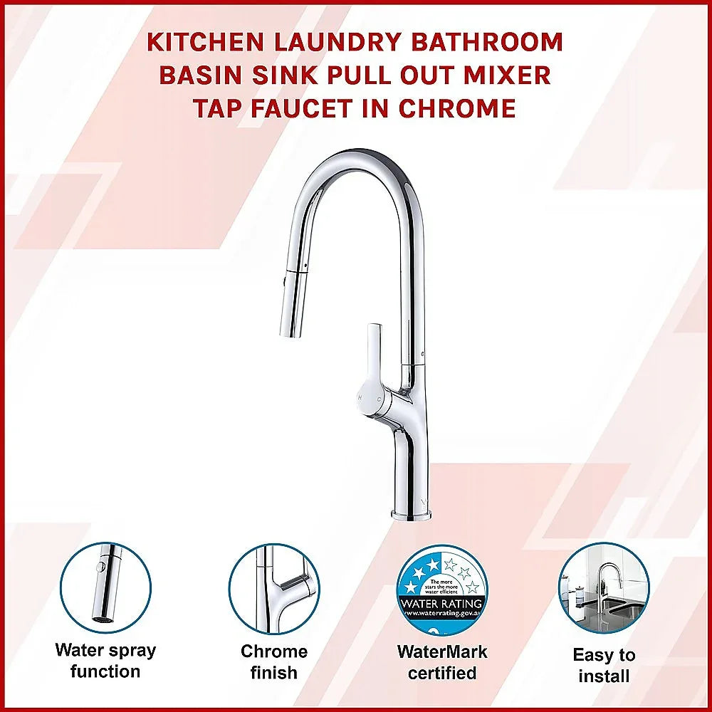 Kitchen Laundry Bathroom Basin Sink Pull Out Mixer Tap Faucet in Chrome - Mekamart Australia