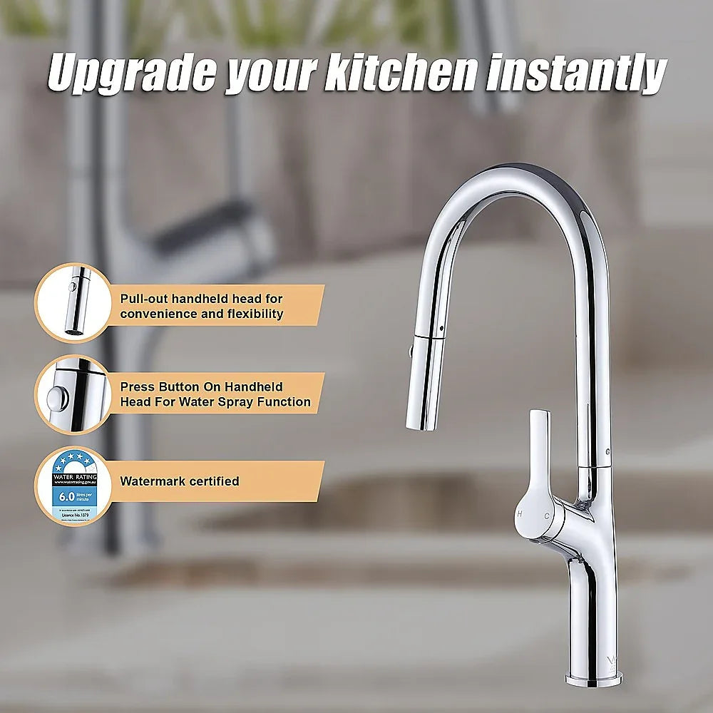 Kitchen Laundry Bathroom Basin Sink Pull Out Mixer Tap Faucet in Chrome - Mekamart Australia
