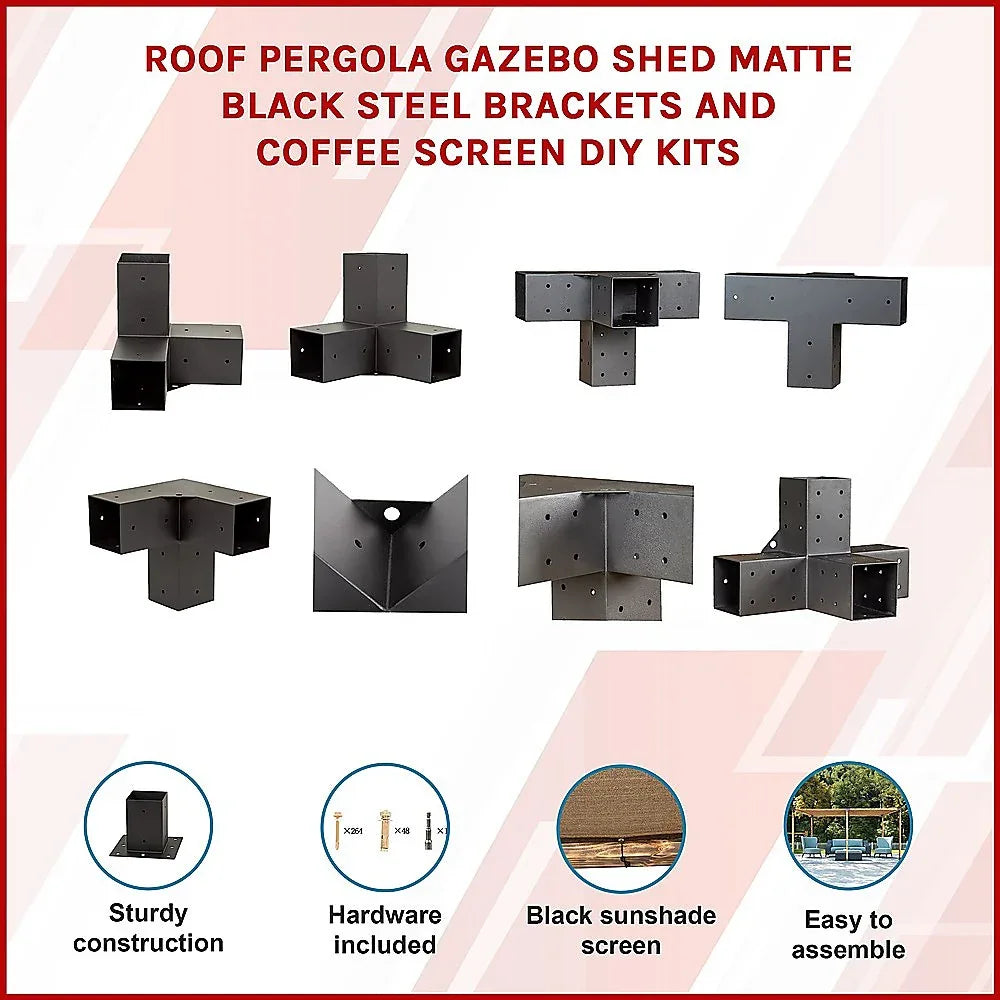 Roof Pergola Gazebo Shed Matte Black Steel Brackets and Coffee Screen DIY Kits - Mekamart Australia
