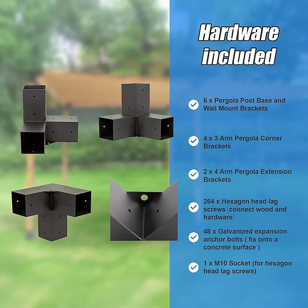 Roof Pergola Gazebo Shed Matte Black Steel Brackets and Coffee Screen DIY Kits - Mekamart Australia