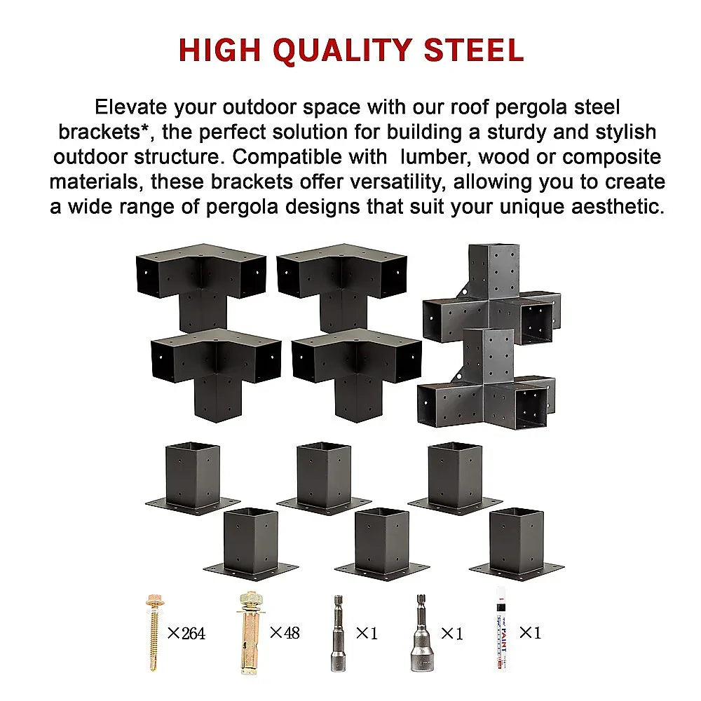 Roof Pergola Gazebo Shed Matte Black Steel Brackets and Coffee Screen DIY Kits - Mekamart Australia