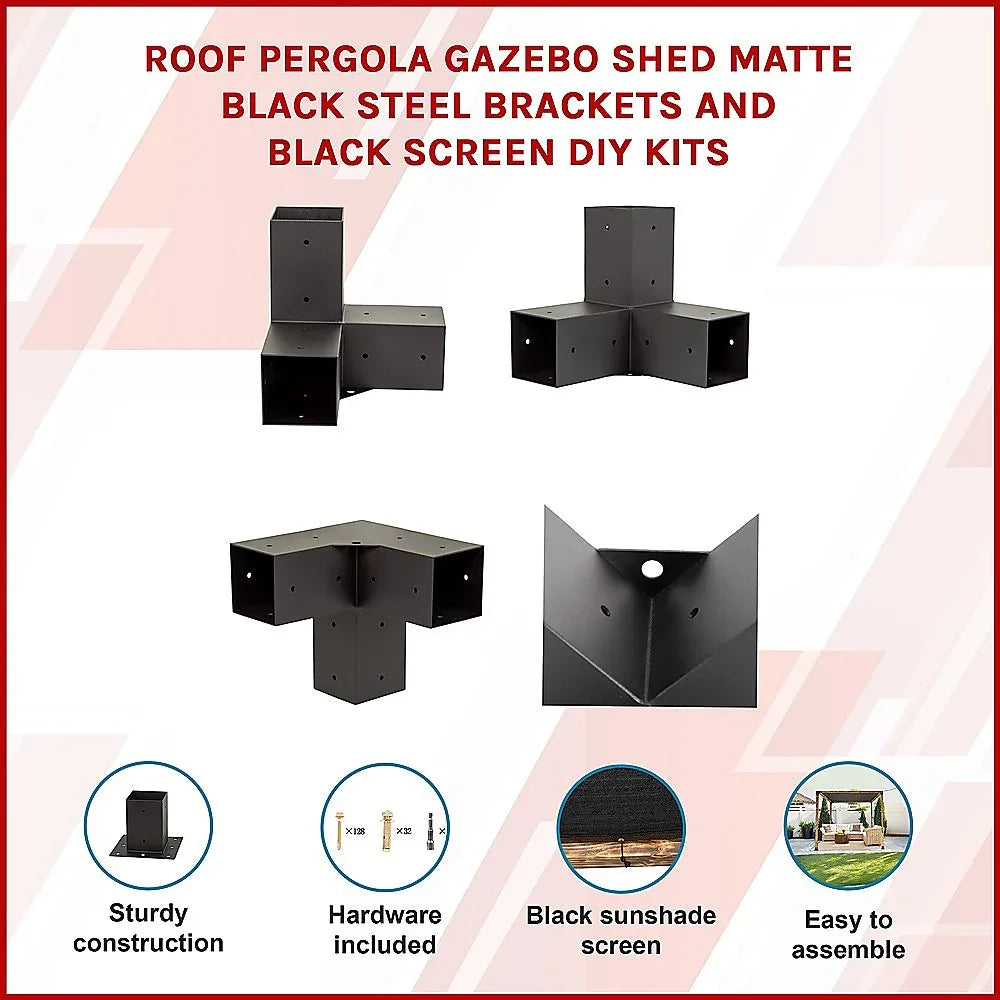 Roof Pergola Gazebo Shed Matte Black Steel Brackets and Black Screen DIY Kits - Mekamart Australia