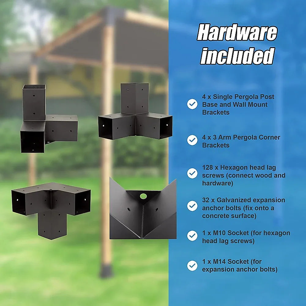 Roof Pergola Gazebo Shed Matte Black Steel Brackets and Black Screen DIY Kits - Mekamart Australia