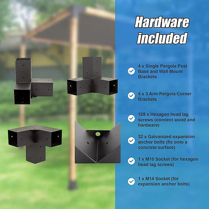 Roof Pergola Gazebo Shed Matte Black Steel Brackets and Black Screen DIY Kits - Mekamart Australia