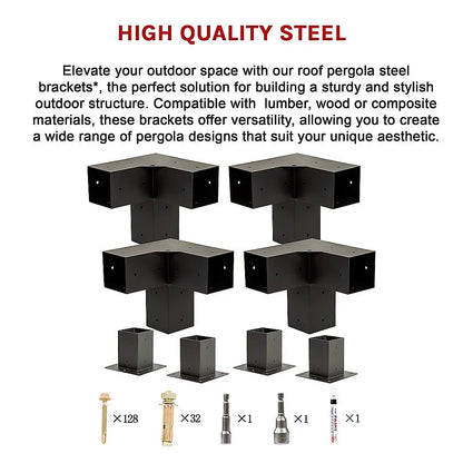 Roof Pergola Gazebo Shed Matte Black Steel Brackets and Black Screen DIY Kits - Mekamart Australia