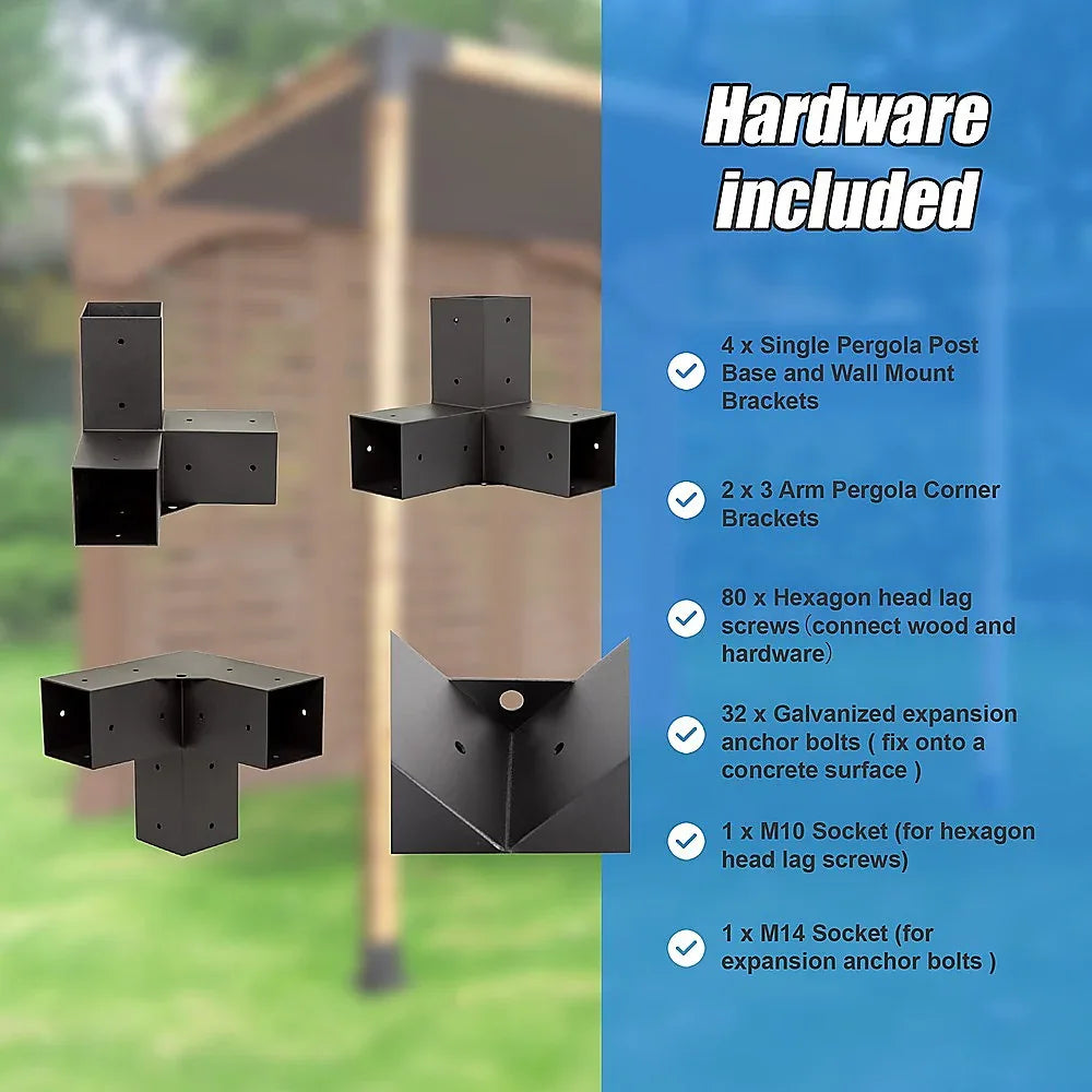 Roof Pergola Gazebo Shed Matte Black Steel Brackets and Black Screen DIY Kits - Mekamart Australia