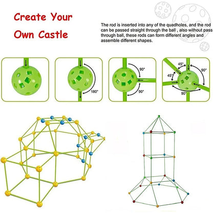 217pcs Kids Construction Fort Building Kit Castles 3D Play House Tent Toys - Mekamart Australia