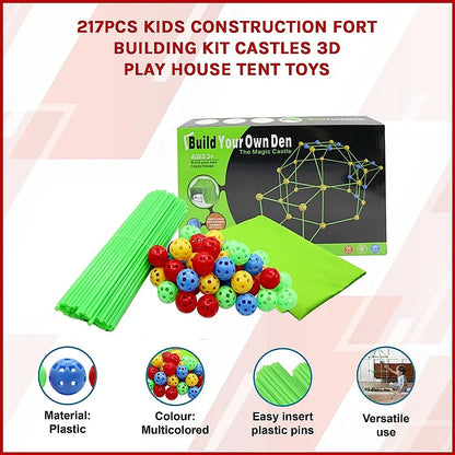 217pcs Kids Construction Fort Building Kit Castles 3D Play House Tent Toys - Mekamart Australia