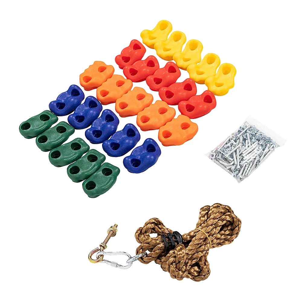 Jungle Gym Rock Climbing Holds Kids Wall Mounting Hardware Knotted Rope 25 Handles Playground - Mekamart Australia