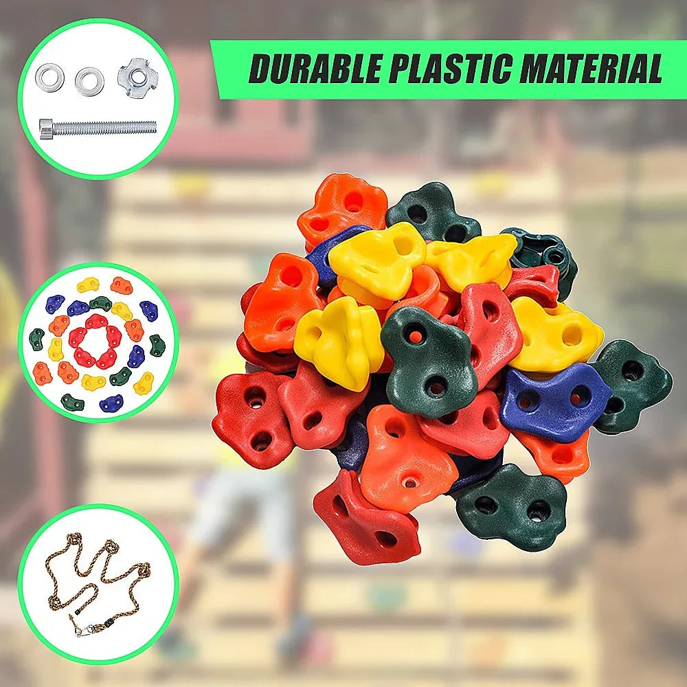Jungle Gym Rock Climbing Holds Kids Wall Mounting Hardware Knotted Rope 25 Handles Playground - Mekamart Australia