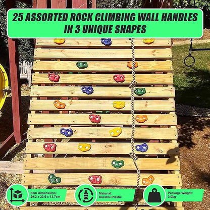 Jungle Gym Rock Climbing Holds Kids Wall Mounting Hardware Knotted Rope 25 Handles Playground - Mekamart Australia