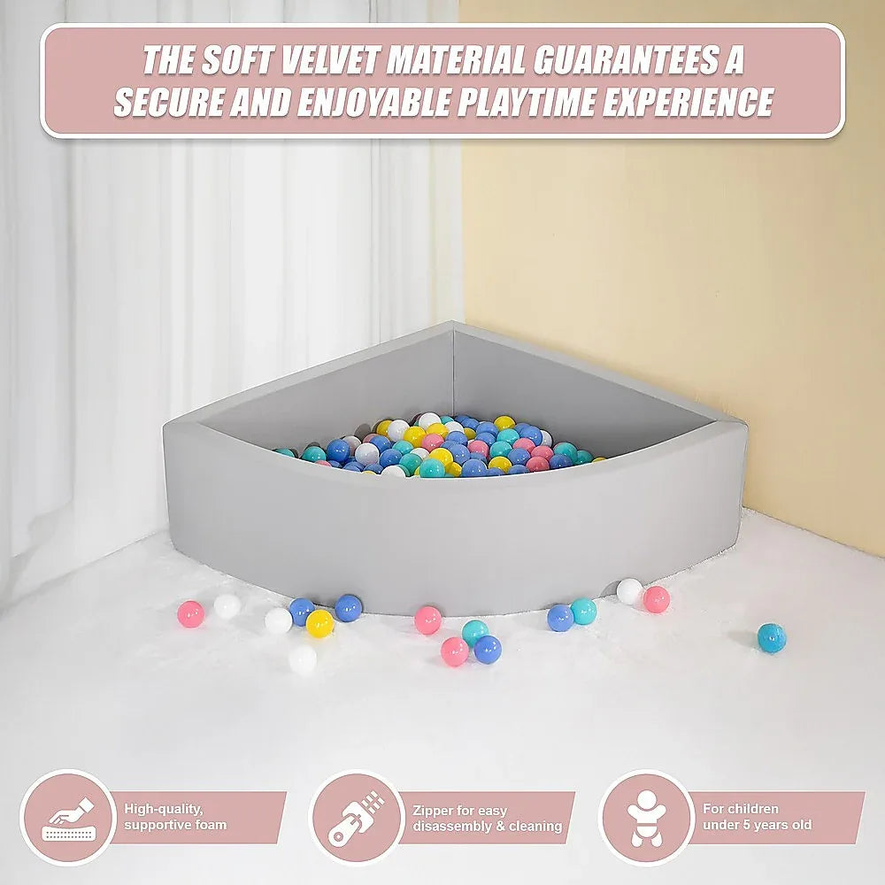 Corner Ball Pit Playpen Enclosure – Safe Grey Play Area for Babies and Toddlers, Indoor or Outdoor - Mekamart Australia