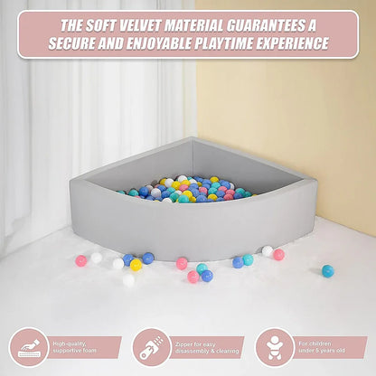 Corner Ball Pit Playpen Enclosure – Safe Grey Play Area for Babies and Toddlers, Indoor or Outdoor - Mekamart Australia