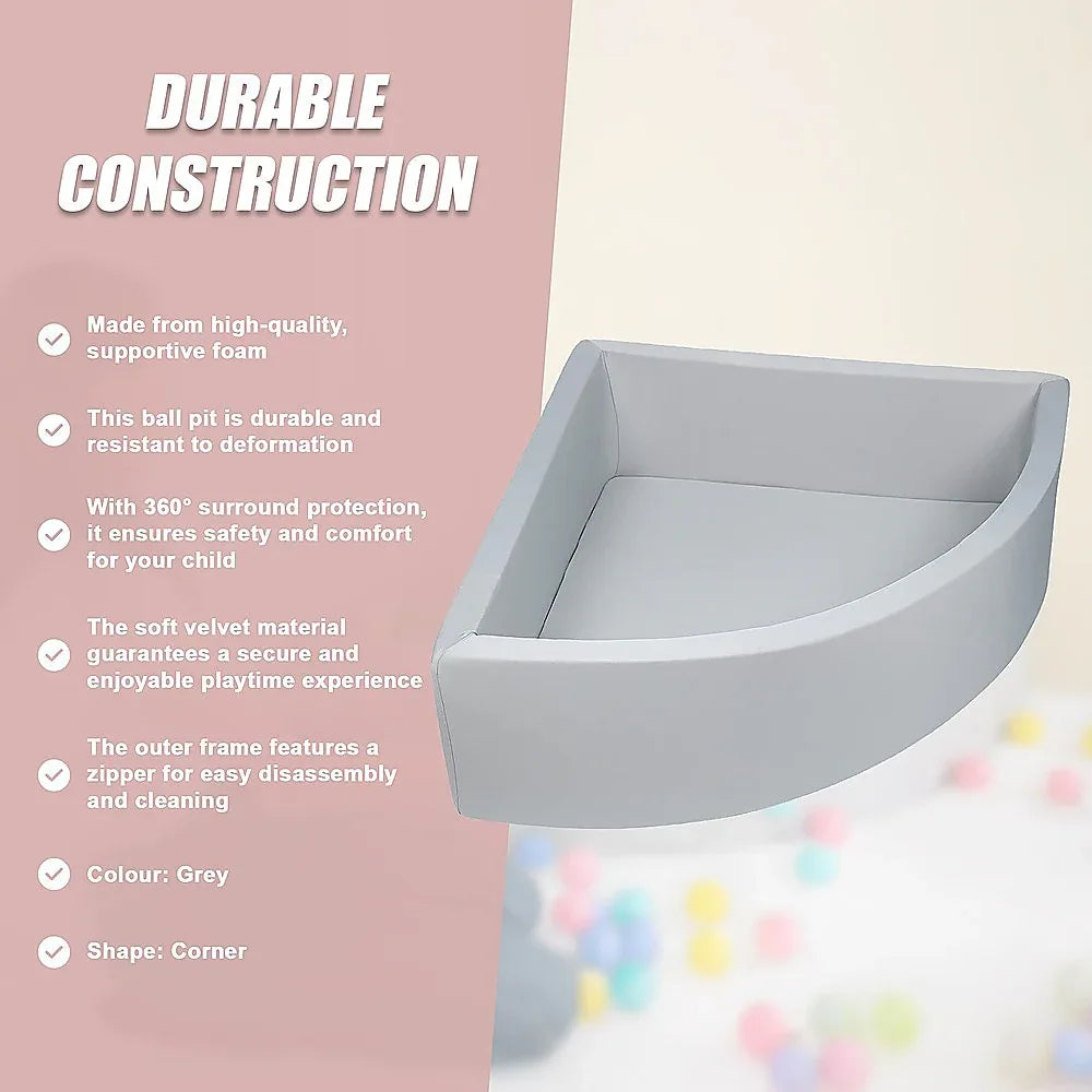 Corner Ball Pit Playpen Enclosure – Safe Grey Play Area for Babies and Toddlers, Indoor or Outdoor - Mekamart Australia