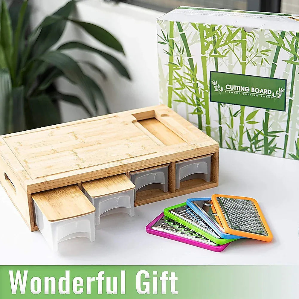 Bamboo Cutting Board Set with Graters & Containers – Food Prep Station - Mekamart Australia