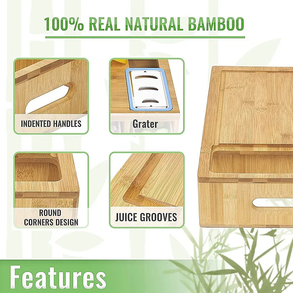 Bamboo Cutting Board Set with Graters & Containers – Food Prep Station - Mekamart Australia