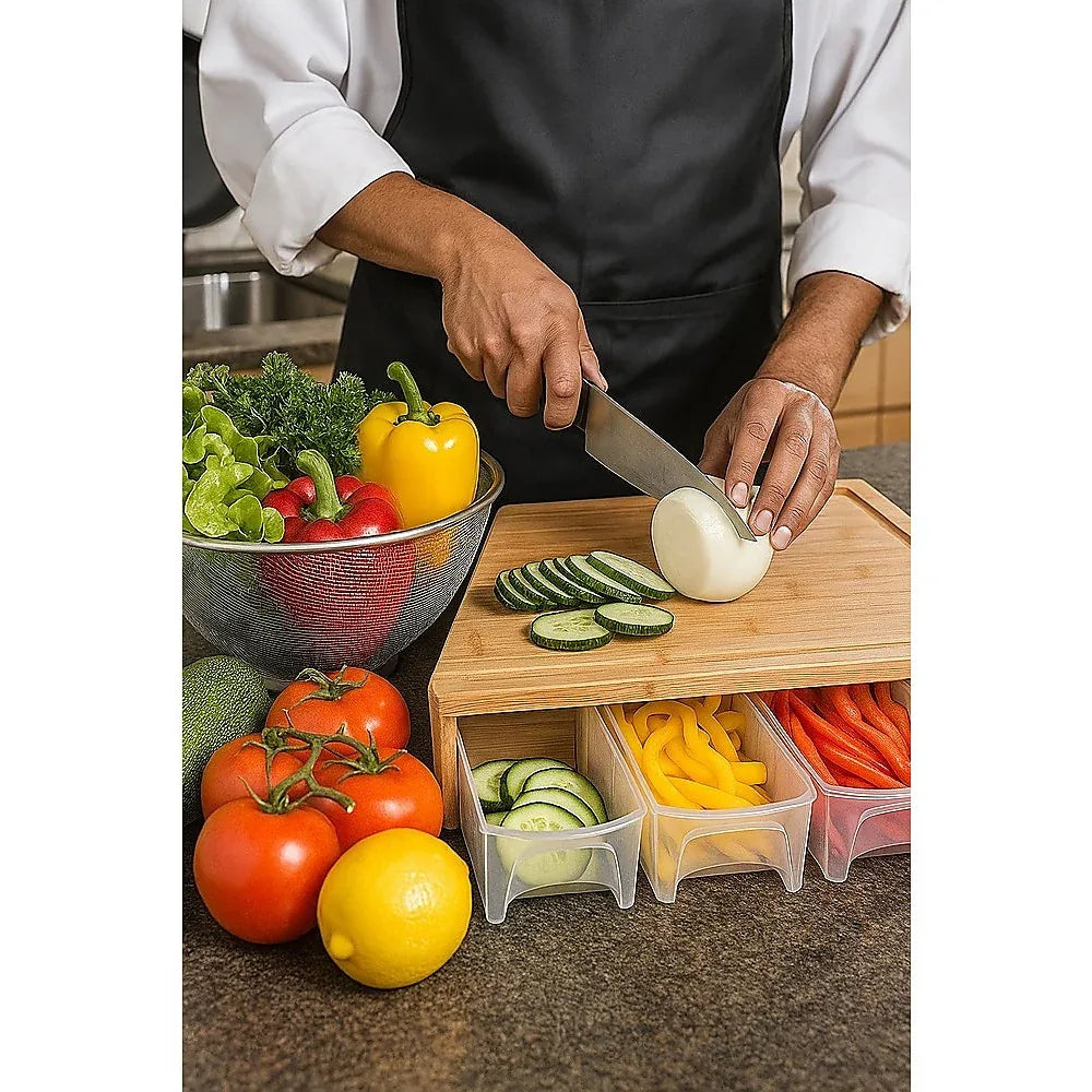 Bamboo Cutting Board Set with Graters & Containers – Food Prep Station - Mekamart Australia