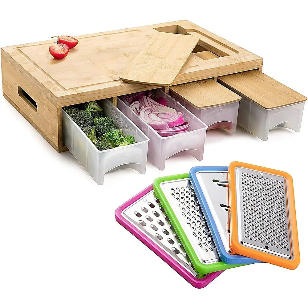 Bamboo Cutting Board Set with Graters & Containers – Food Prep Station - Mekamart Australia