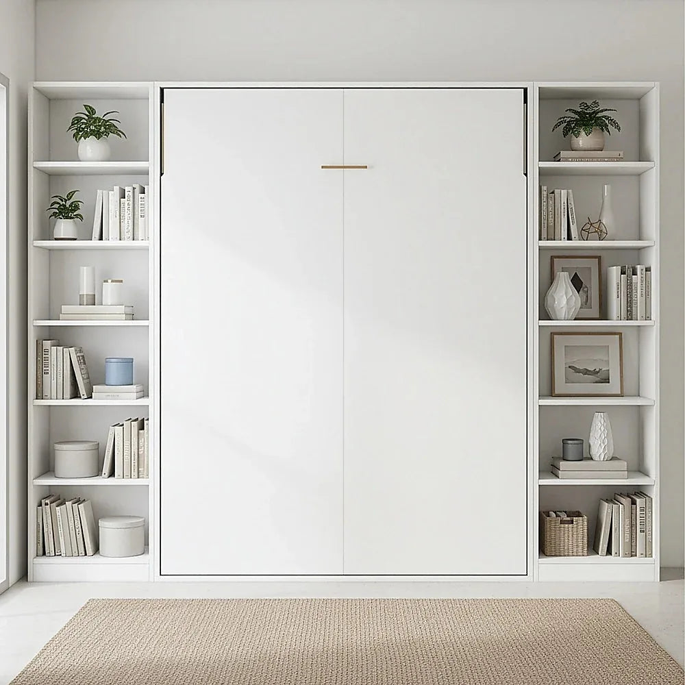 Queen Wall Bed in White – Space Saving Murphy Bed Kit with Silver Door Handle - Mekamart Australia