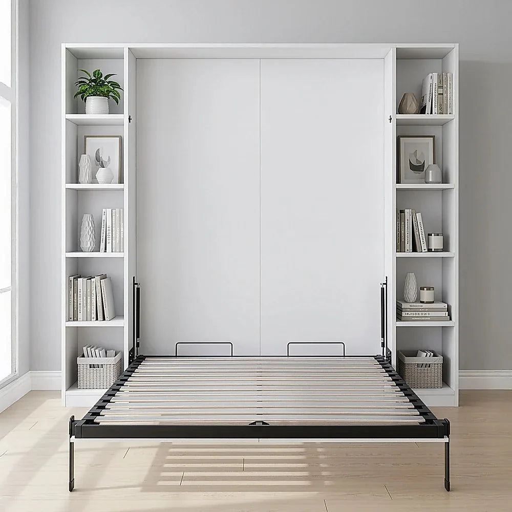 Queen Wall Bed in White – Space Saving Murphy Bed Kit with Black Door Handle - Mekamart Australia
