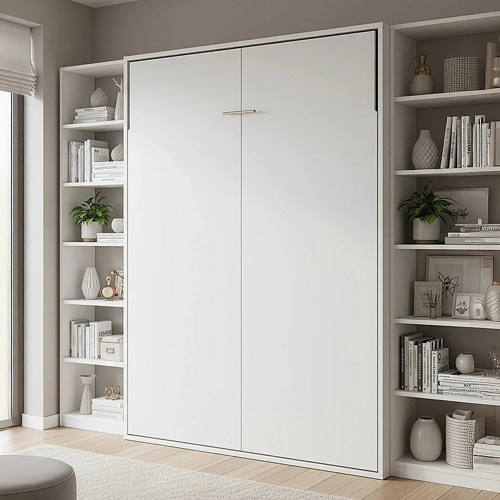 Queen Wall Bed in White – Space Saving Murphy Bed Kit with Black Door Handle - Mekamart Australia