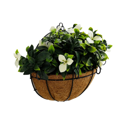 Artificial Wall Basket - Flowering White Jasmine Basket 20cm x 35cm Long UV Resistant - Mekamart Australia
