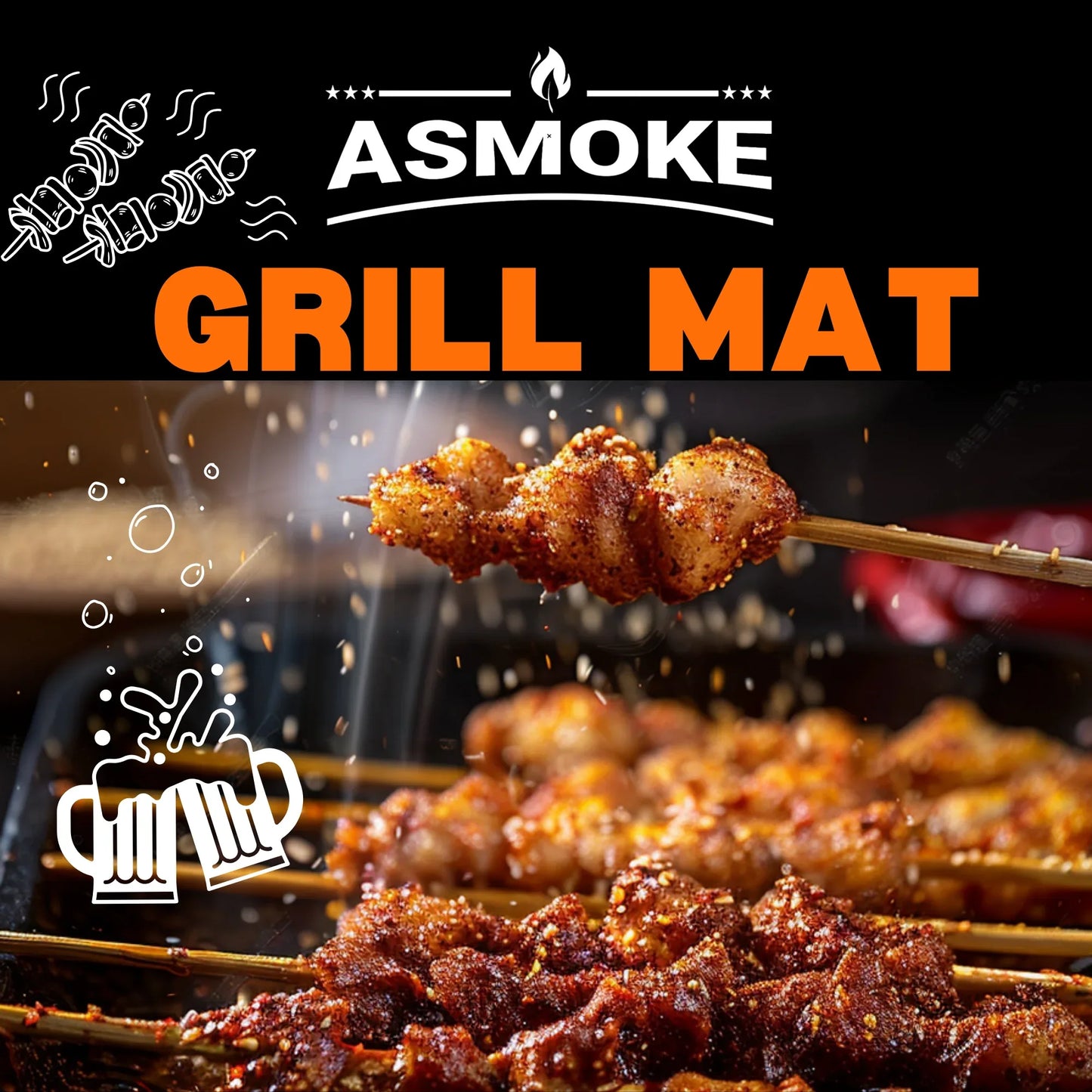 ASMOKE Premium Copper & Black BBQ Grill Mats (2-Pack) - Non-Stick PTFE Coating, Cooking Mats| Reusable and Easy to Clean - Mekamart Australia